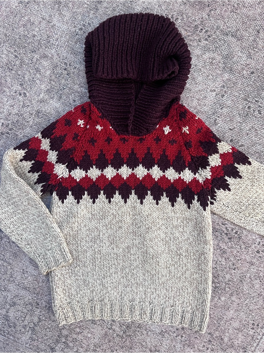 Hooded Hand Knit Fair Isle Cowichan sweater M